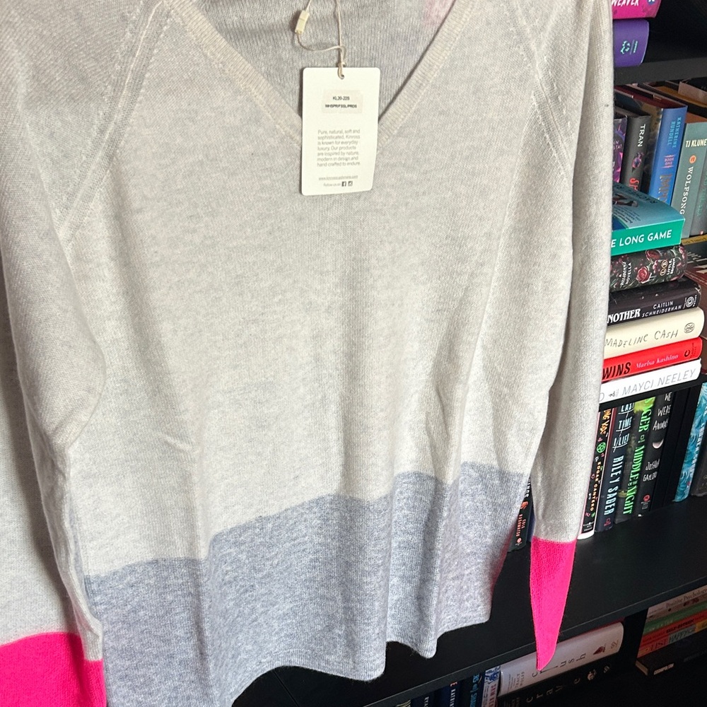 Kinross Soft V-Neck Sweater in Cream and Gray